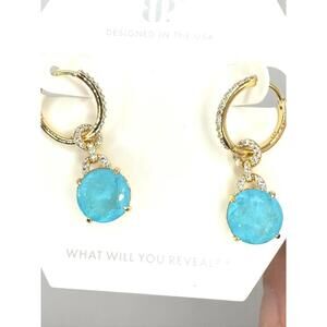 Bomb Party Gold Aqua Blue Quartz Almost Said it dangle earrings